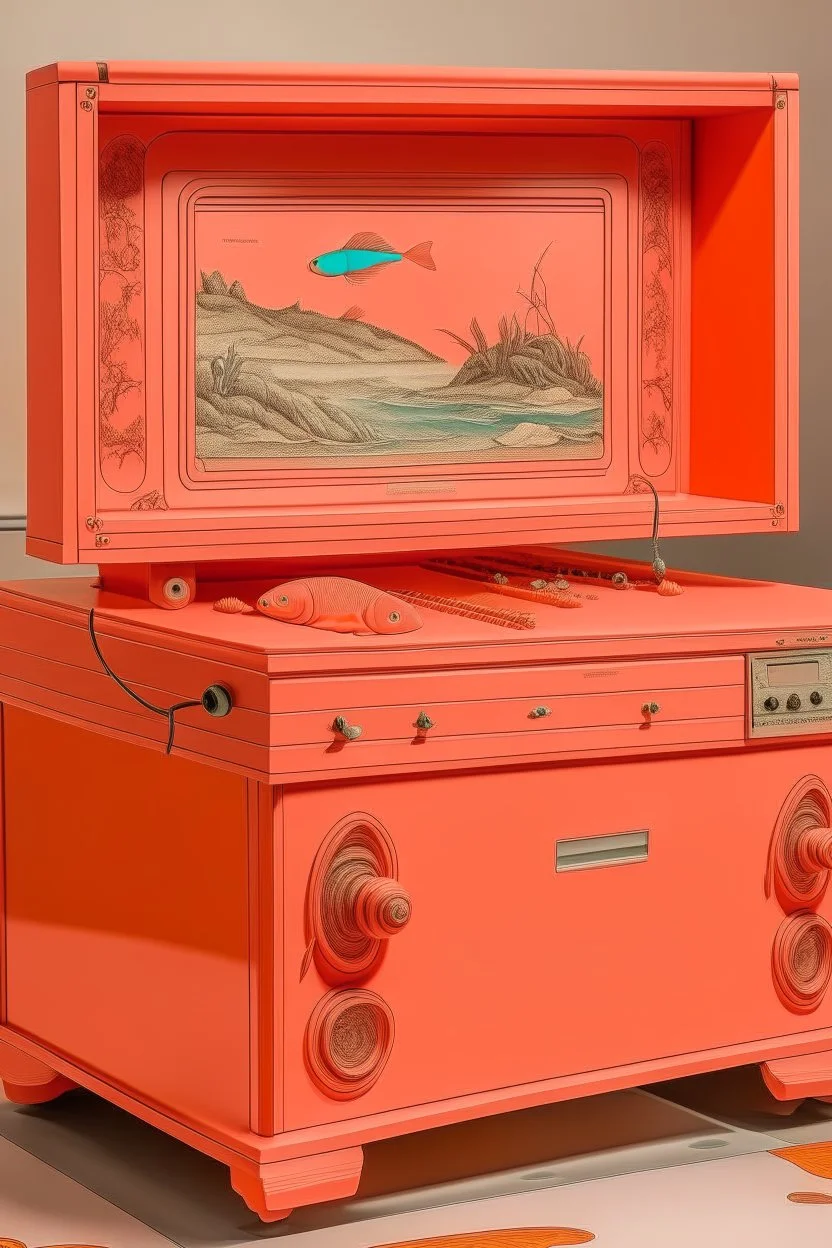 A salmon orange colored system with video games painted by Leonardo da Vinci