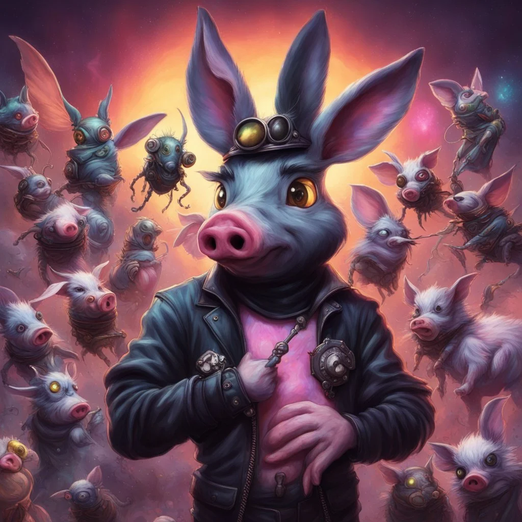 dark wasps evil swarm of the swine pigpen pigsty in an epic capitalistic , make them swag angelic poggers bugs bunny photorealisitic borderlands colourful cosmos lil nas x, baksinski, lovercraftian