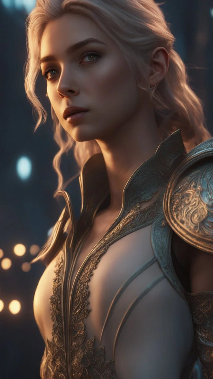 pwesian girl,Elves, pale sunrise, cinematic lighting, battered, low angle, 4k, hyper realistic, focused, extreme details, unreal engine 5, cinematic, masterpiece neon lights reflections, reflection mapping, intricate design and details, dramatic lighting, hyperrealism, photorealistic, cinematic (shot from below) full body