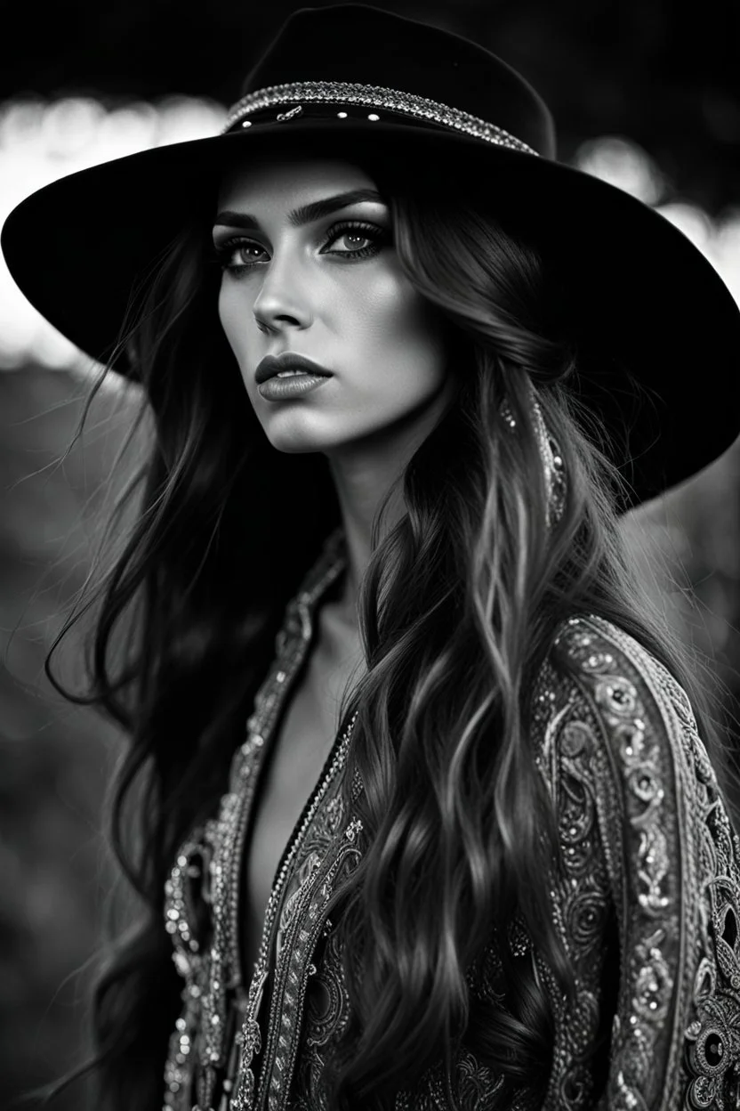 hippie cowgirl, a top less woman, a spanish beauty supermodel with hypnotic eyes, mystic eyes, longer hair, beautiful face, beautiful skin, realistic analog photography with a real normal beauty, no bra, middle parting, beautiful like a supermodel from the sixties, helmut newton, peter lindbergh, beautiful face, beautiful skin, realistic analog photography with a real normal beaut, most beautiful female without clothes, david hamilton, bilitis, tendres cousines, riders on the storm, psycedelic