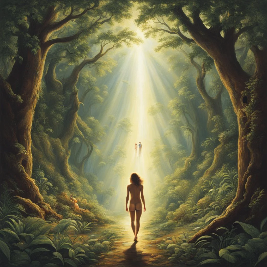 In the depths of the writer's mind, Adam and Eve take center stage. Adam, a symbol of innocence and wonder, stands in awe of the vast world before him. On the other side, Eve, with her mischievous smile and curious eyes, adds a touch of excitement to their first day on Earth. Their encounter unfolds on the canvas of the writer's imagination, as they explore the beauty and challenges of their new existence. The cosmic stage becomes a playground for their exploration of love, knowledge, and the co