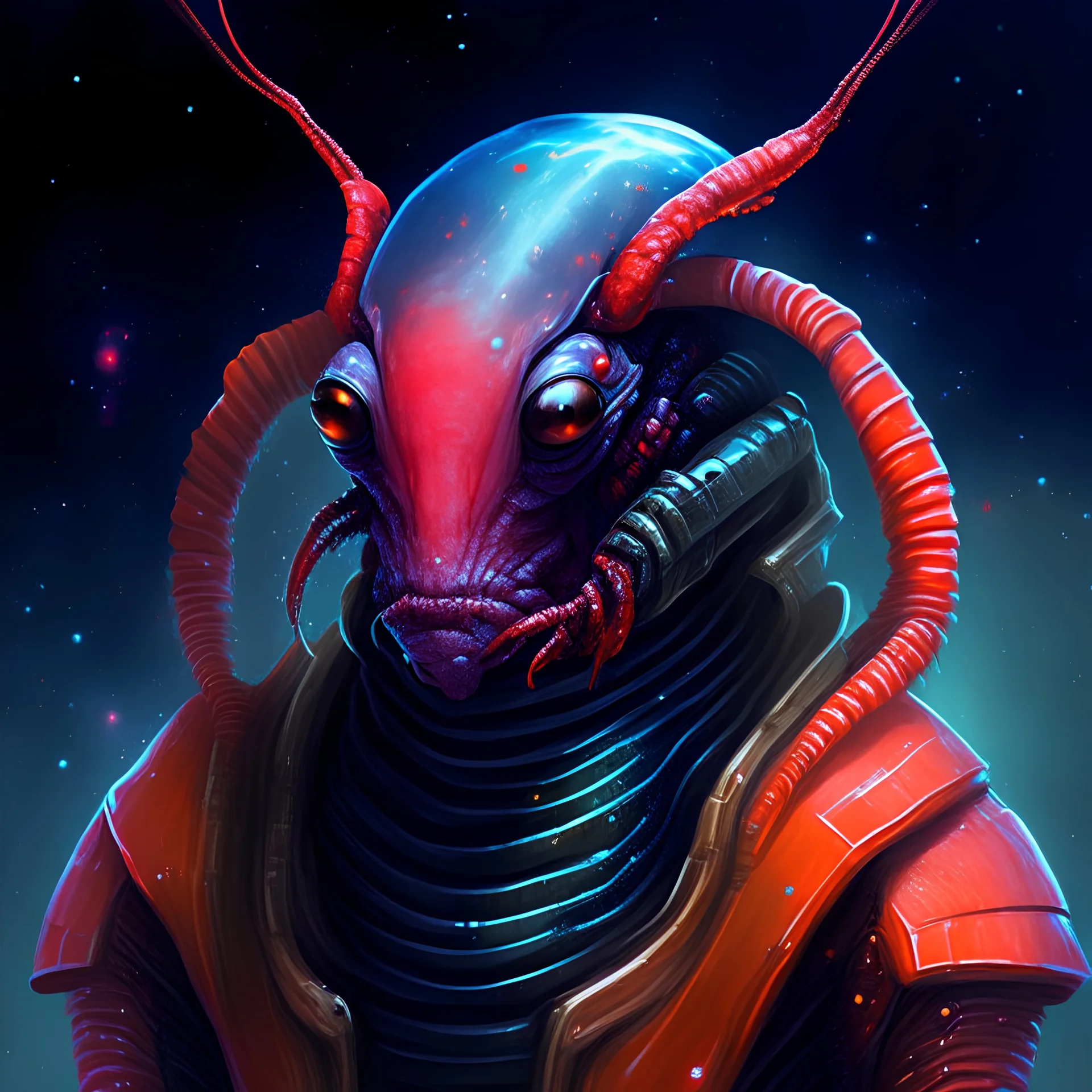 portrait of space rogue lobster-person