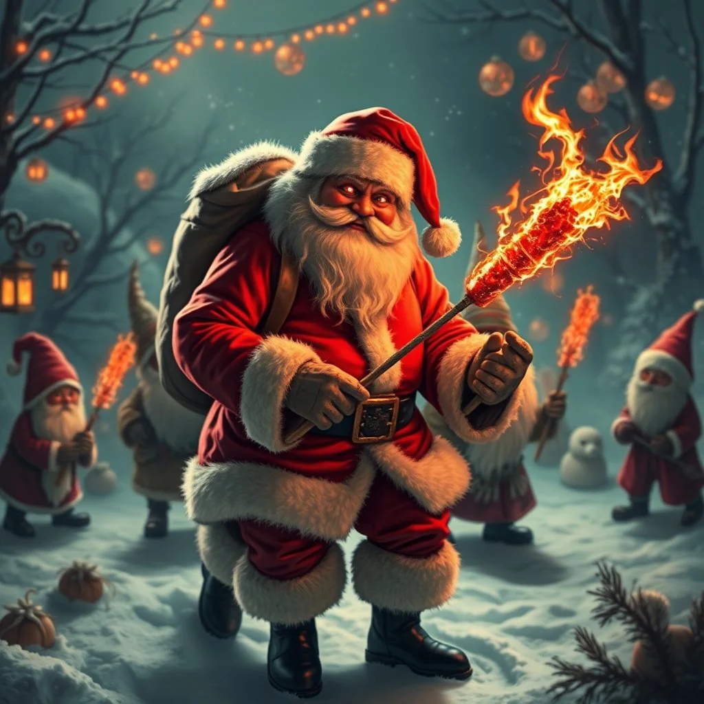 there is no kebabs at christmas, evil Santa, evil gnomes running around, king diamond, flaming eyes, evil Rudolf, evil Frosty, kebabs and kebab