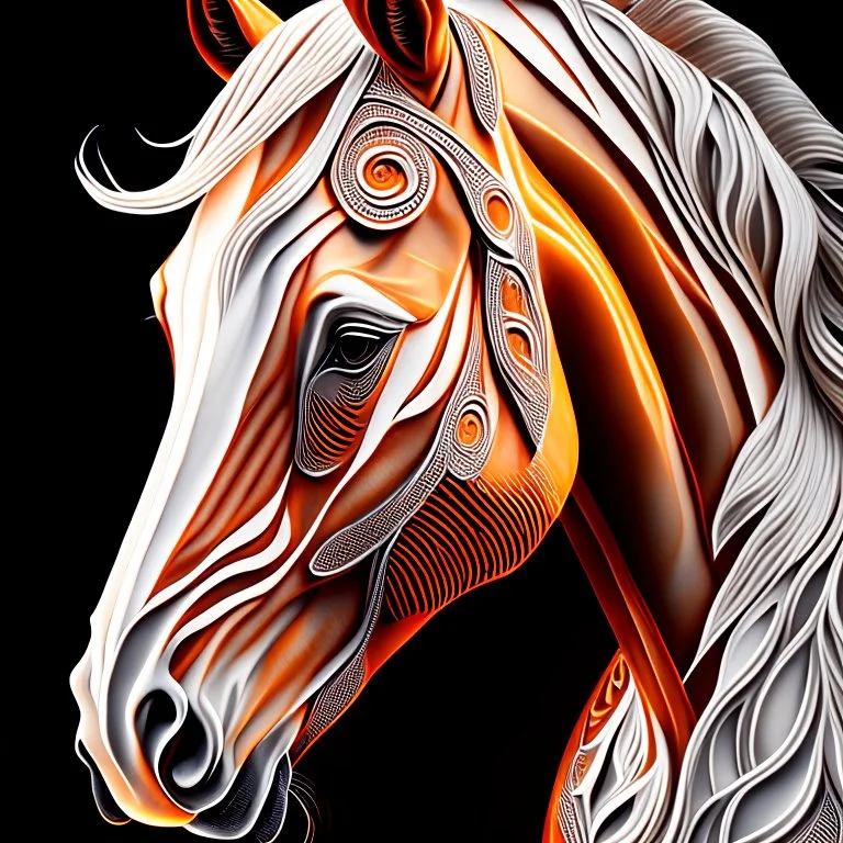 Horse Palomino symmetrical design front view ink art colours orange cream white and black hyper-detailed realistic 8k