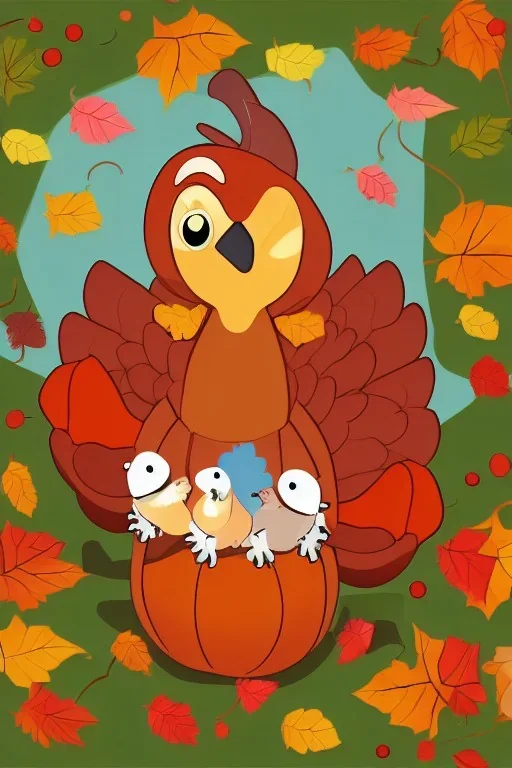 Cute Baby Turkey Animal Thanksgiving animated style