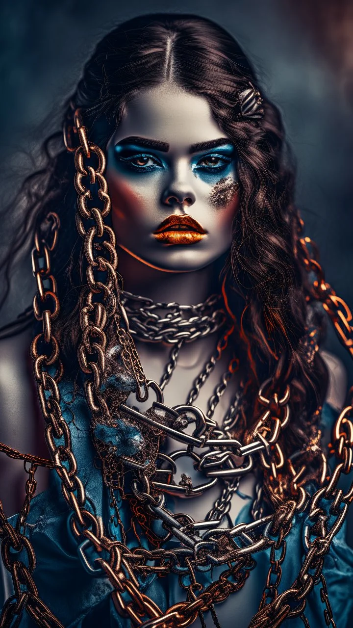 The body and soul of a beautiful woman with chains