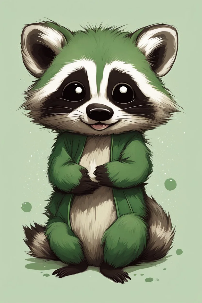 Green raccoon cute art