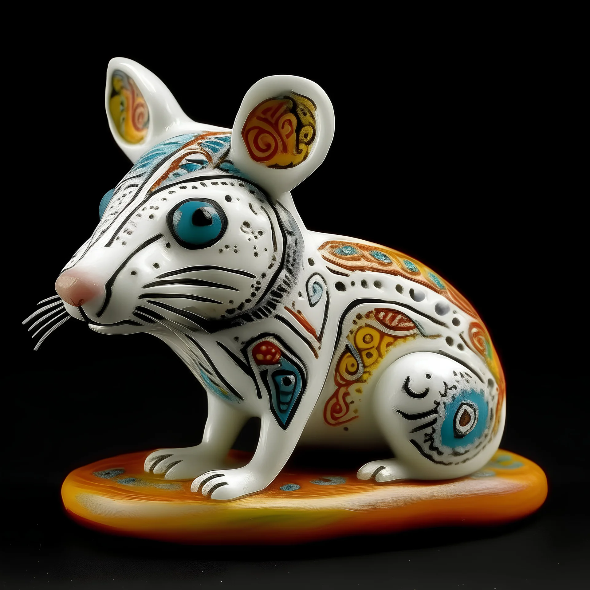 A white ice elemental rat designed in Kuna Molas painted by Alexej von Jawlensky