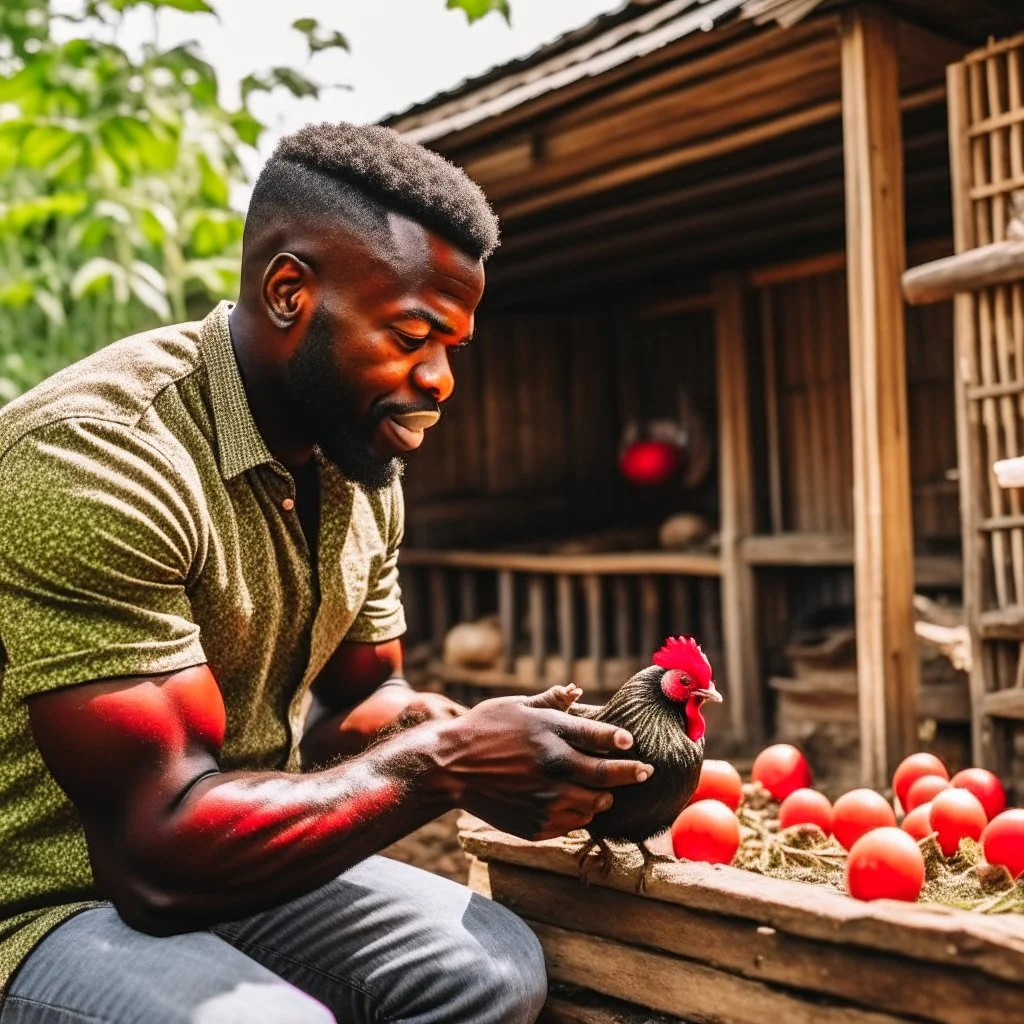 black man feeding free range chicken in a coop real hd image