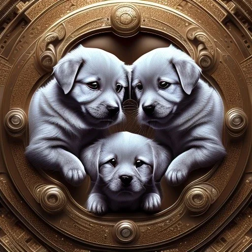 3d cute puppies, beautiful rich, detailed yin and yang symbol, shiny, intricate, gorgeous, ultrafine detail, hyperrealism, trending , sharp focus, intricate details, highly detailed, glowing, glitter, complementary colours