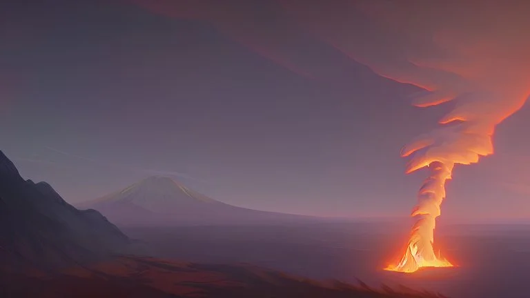 Massive volcano erupting with smoke and fire and ash