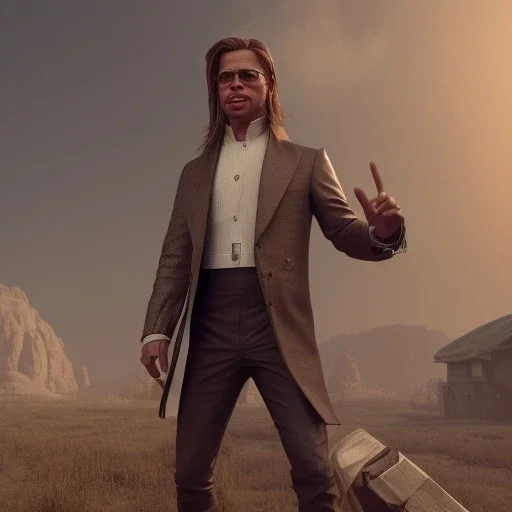 Full body, 3d render, Brad pitt 1800's men style, 1800's hair style, 1800's men clothes style, hyper realistic, octane render, unreal engine 5, 8k, palace background, uhd