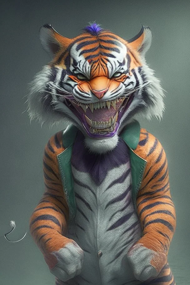 A picture of a cute tiger in the form of a joker, a professional, high JPEG image