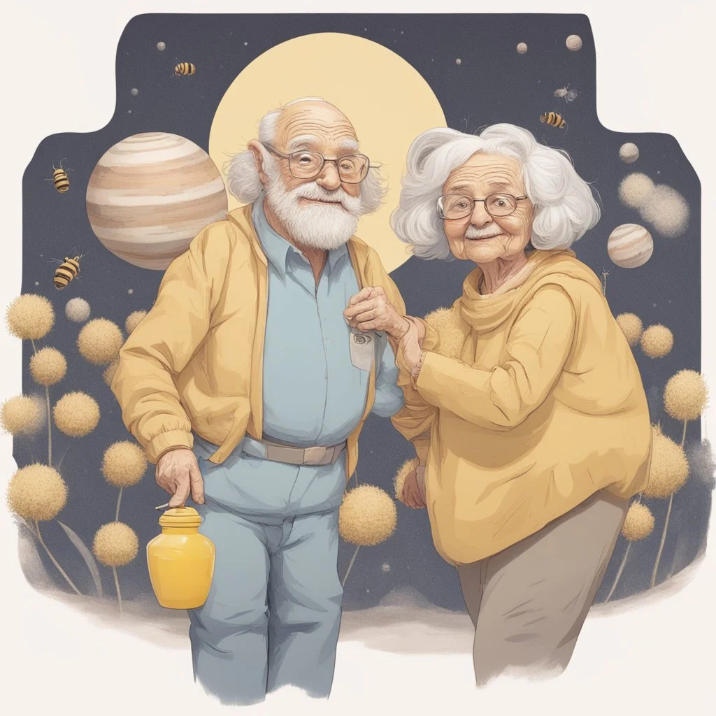 Grandpa and grandma in a planet of bee, realistic