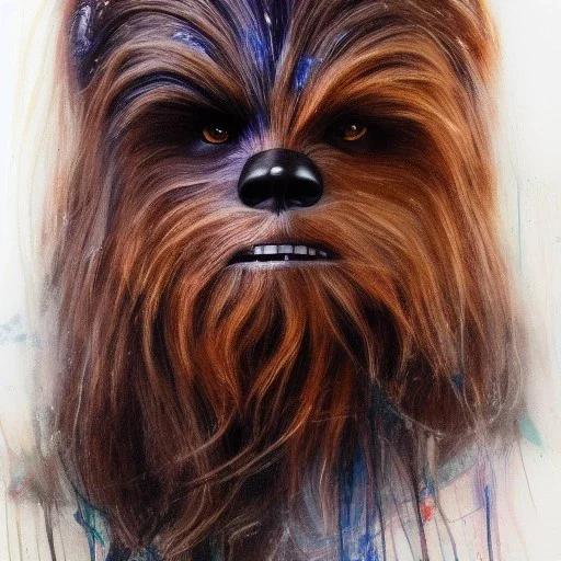 photorealistic and intricate portrait of chewbacca in star wars by Agnes Cecile, vivid colors, hyperdetailed, 32K, oil on canvas,