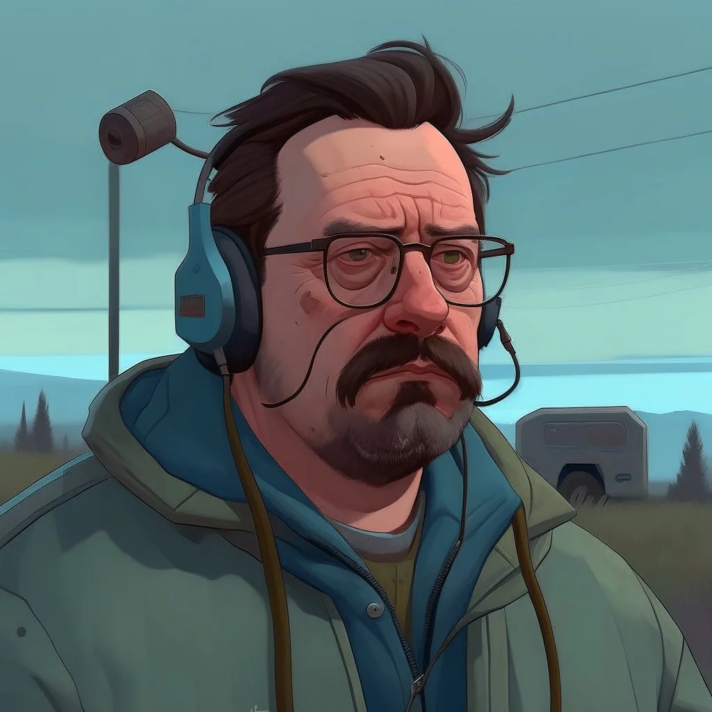 An awkward portrait of a nerd guy, cartoon style Simon Stålenhag