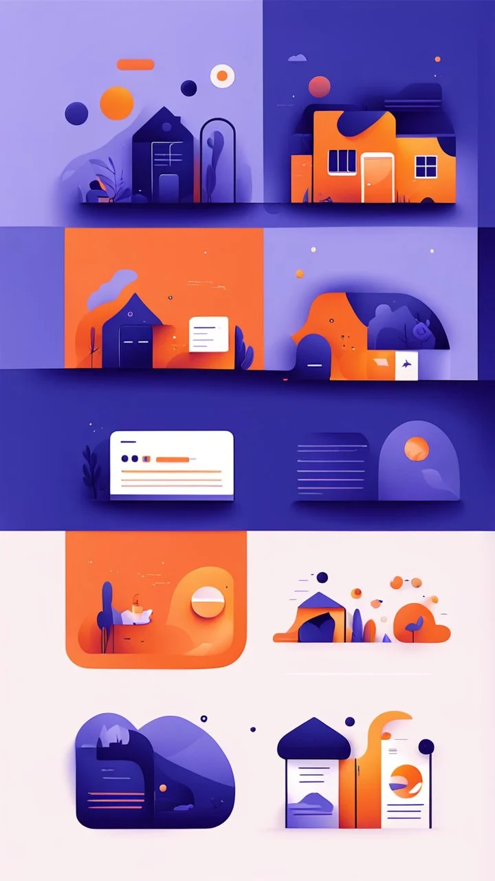 illustrations with a simple art style that show home page for spot use orange and dark blue-purple and minimal