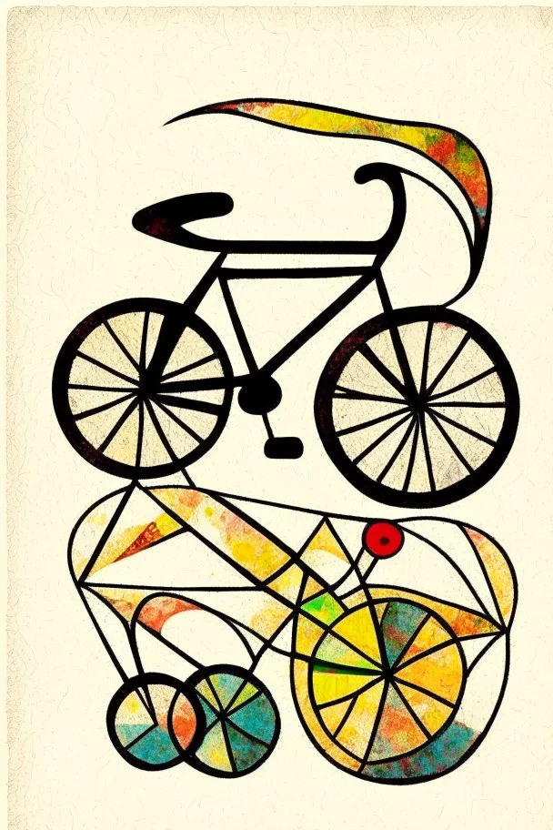 bicycle in the style of Paul klee ink transfer