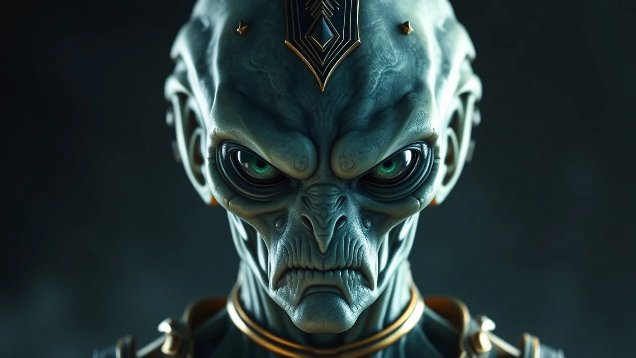 a photorealistic portrait of an alien emperor. non humanoid.