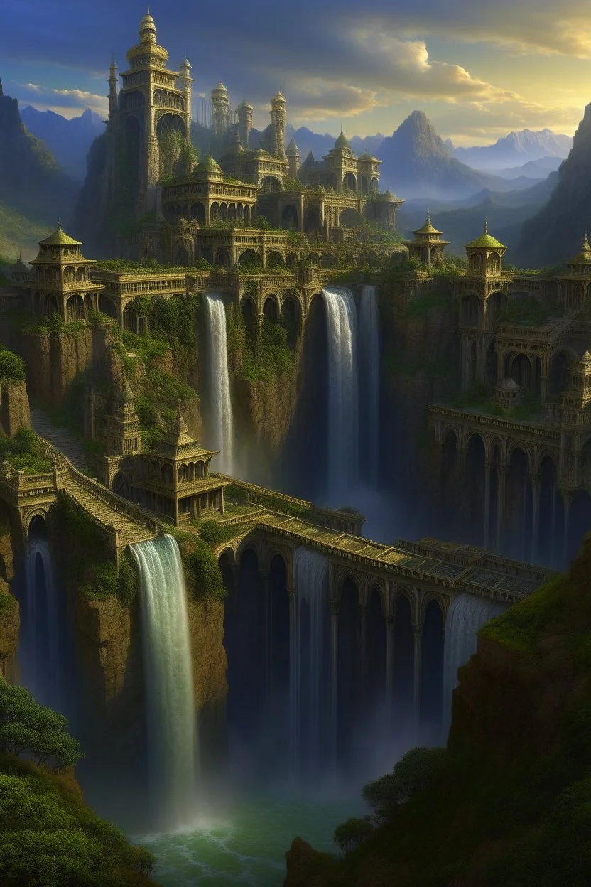 The Cascades are the name of a huge city built into the hills of the Eternal Spires, the largest mountain range in the world. It is controlled by 3 large factions. There is a massive waterfall cascading through the entire city to a large pool in the middle of the town square near the Moon Temple