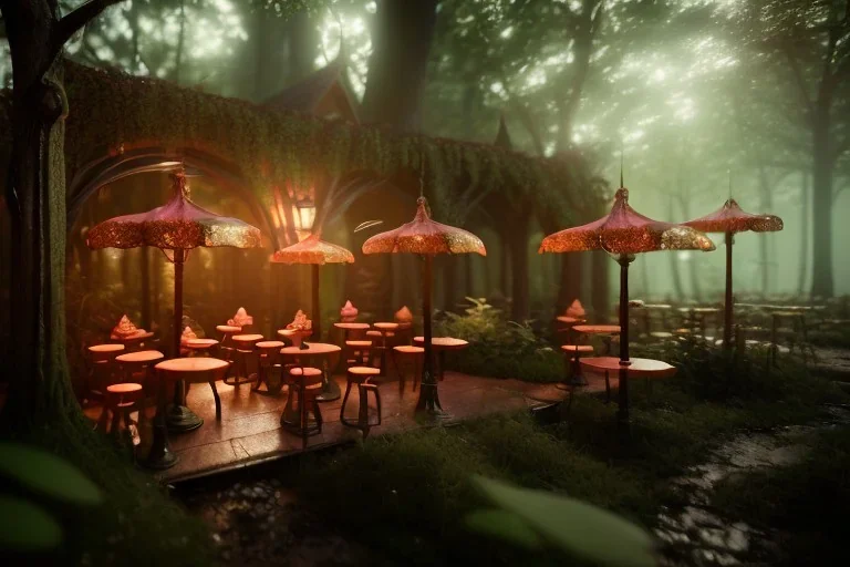 Magical fantasy elven cafe forest