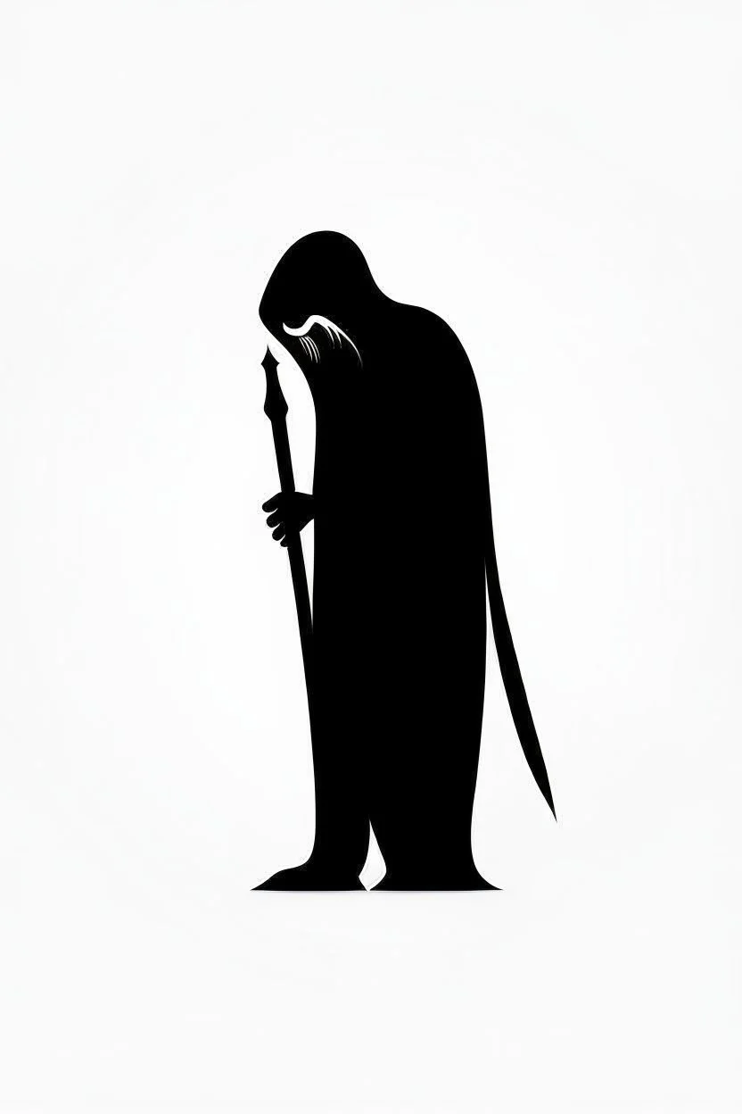 Extremely simple logo representing the shadow of the grim reaper. Black on white background