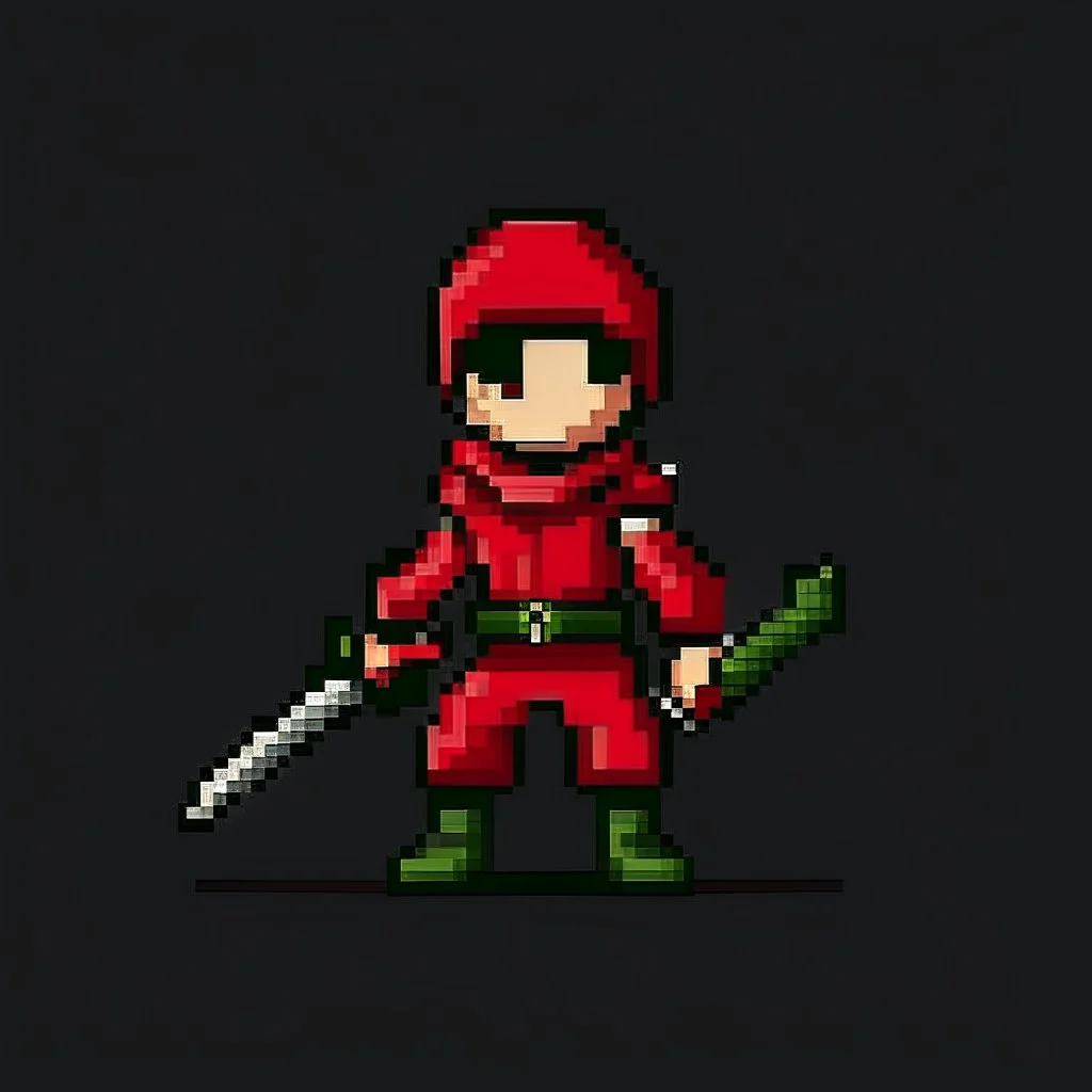 a pixel art style simple 32-bit Ninja with a red outfit