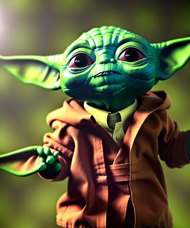 Yoda toddler, full body, soft skin, dramatic lighting, hyper realistic