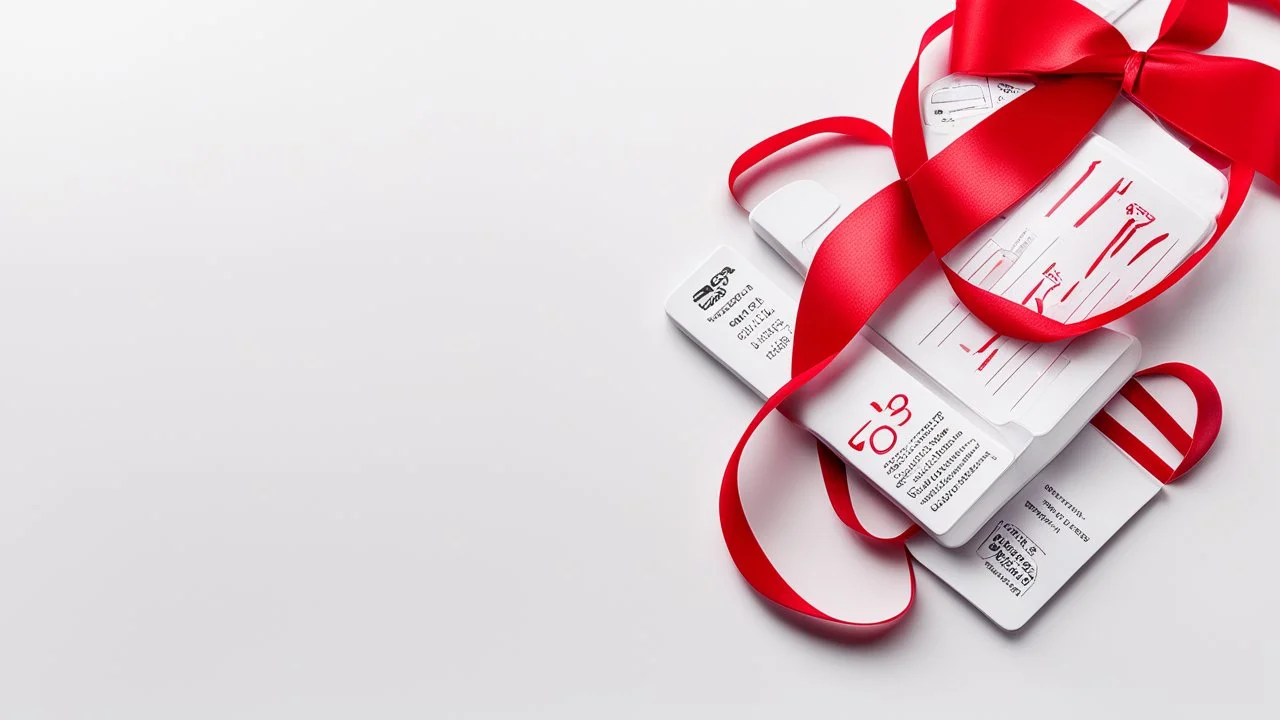 white background, red medical tablets, red ribbon