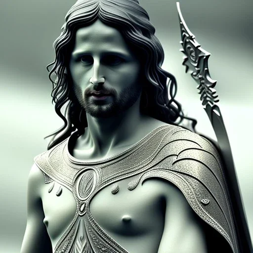 White Sculpture aragorn, full body, greek sculpture style, full body, fresco background, hyper realistic, 8k,