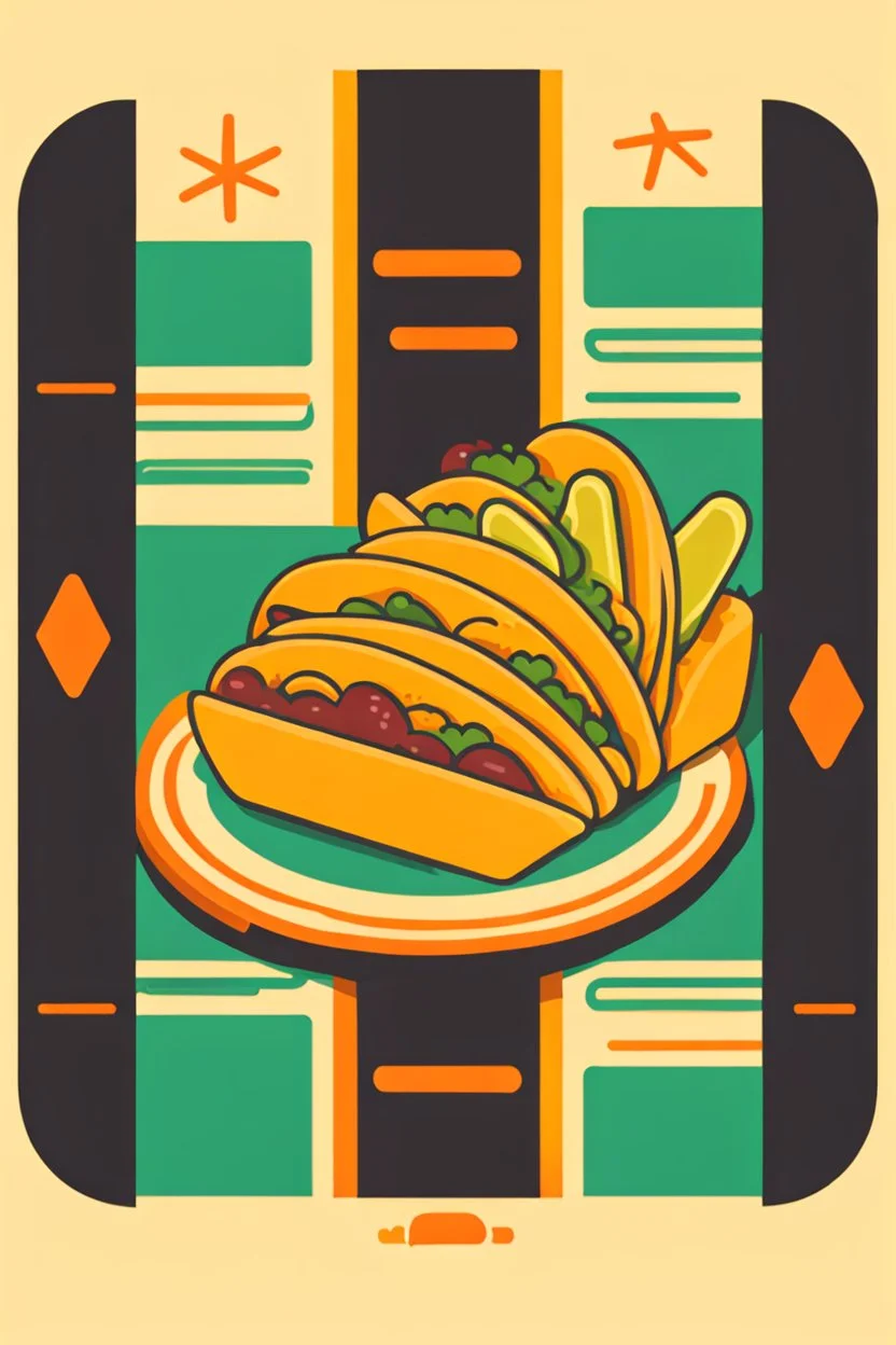 Craft an simplified flat image of a stylized taco, using unbroken fixed-width lines and balanced, minimalist clip art aesthetics, icon for neon sign, no shading