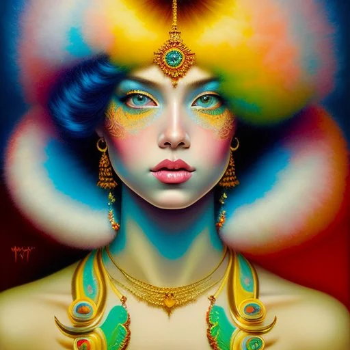 iv_a painting of a young woman, figurative art, an acrylic detailed painting,art style by Harumi Hironaka, turquoise pink and yellow, james terrell art, trending on artstation, soft lines,intricate art by bastien lecouffe deharme and greg rutkowski