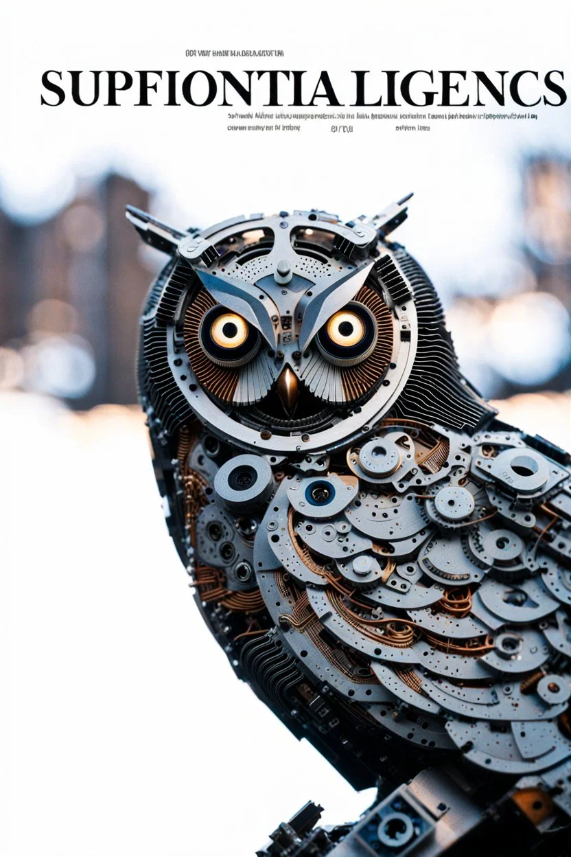 Owl made of 1990s computer parts, Cyborg, Underpunk, imperfection, natural lighting, cinematic, Fuji Film, Anamorphic lens, 2040s, deep depth of field, Solarpunk