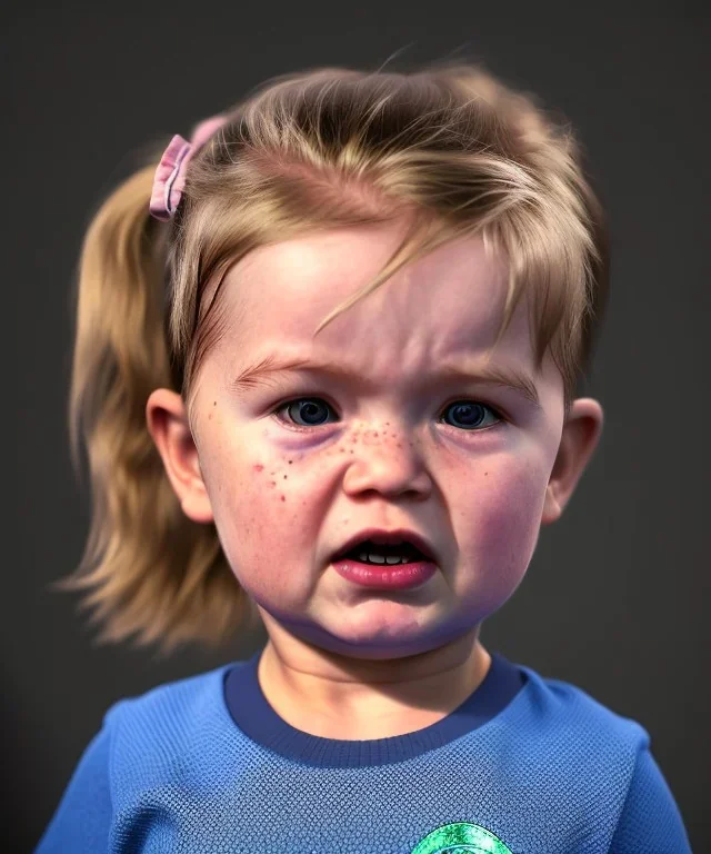 Penny Hofstadter toddler, full body, dramatic lighting, angry, hyper realistic,