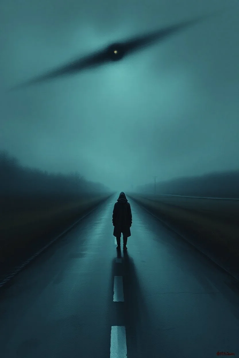 In a realm painted with cold colors, a solitary figure stands at the end of a desolate road. The dull light casts sharp lines on their face, etched with pain and depression, as they gaze upon a dark sliver of sky. Thorns pierce their soul, a metaphor for the barbed loneliness that has become their only companion. Surrounded by shadows, they whisper, "I am the reason I have no one," as the truth weighs heavy. Their eyes reflect the anguish of being an outcast, a self-imposed exile born from fear