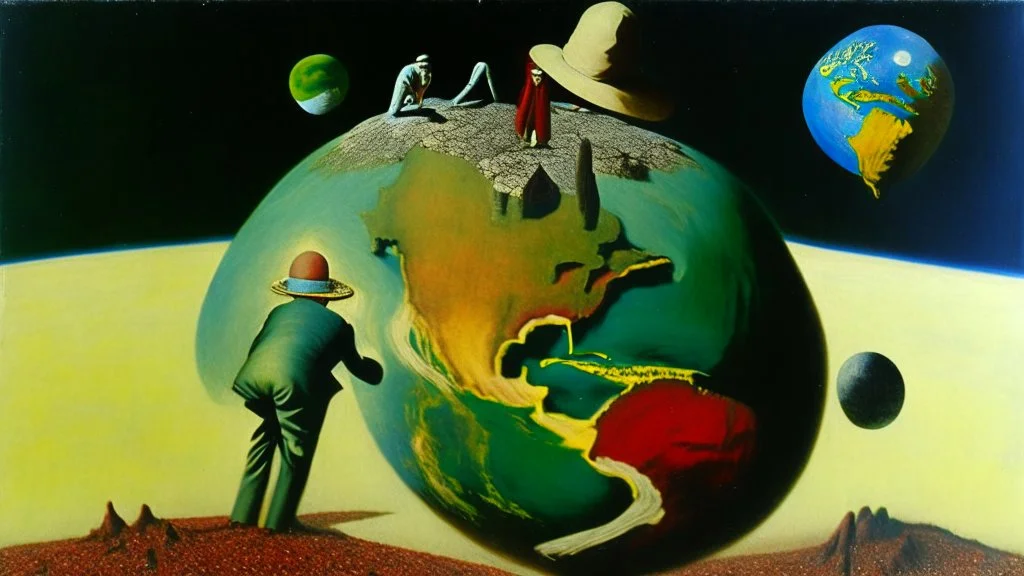 VERY RARE IMAGE OF THE EARTH DADAIST STYLE AND FIGURATIVE PAINTING