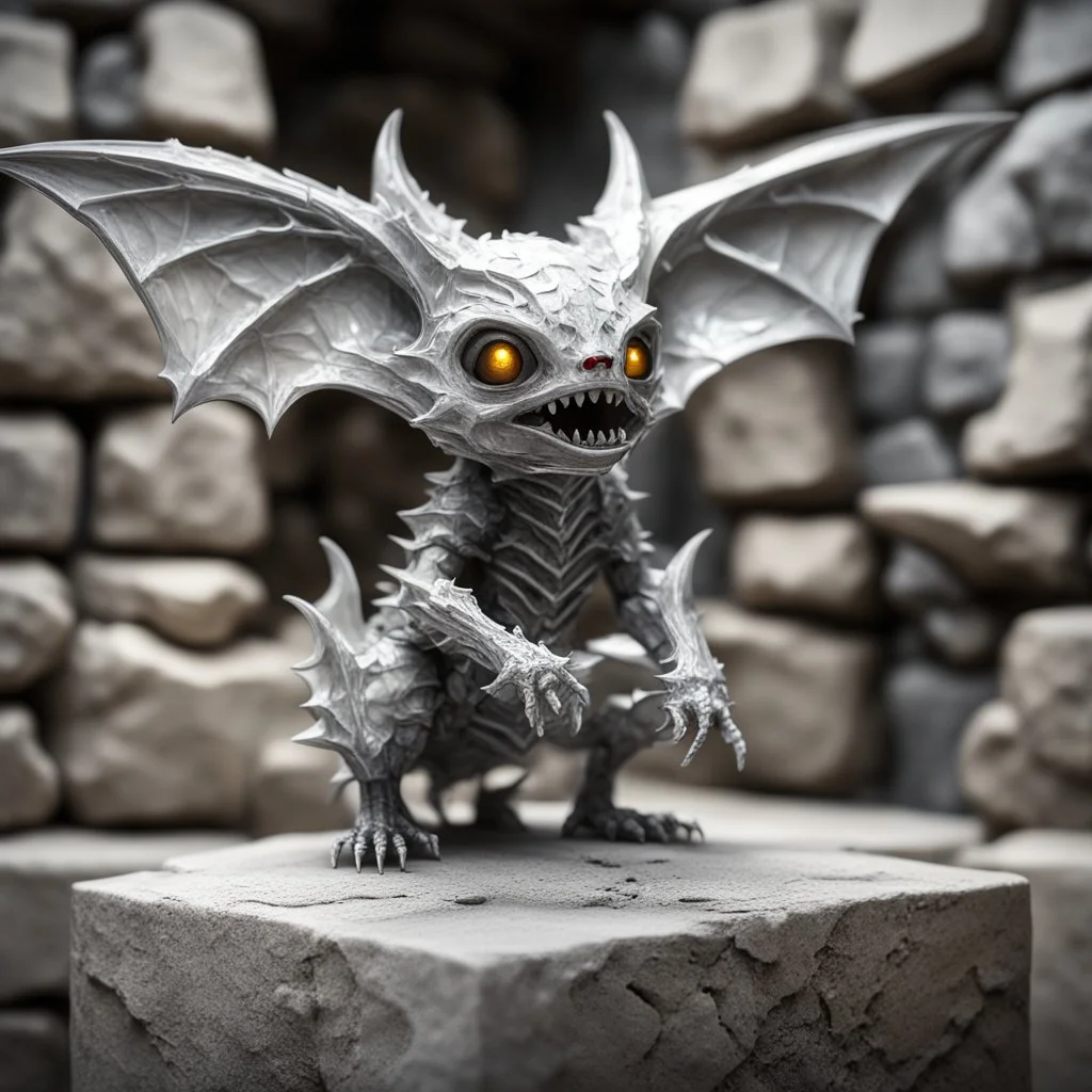 giger escher bat kobold sculpture in transparent white murano glass in front of crumbeling stone wall,bokeh like f/0.8, tilt-shift lens 8k, high detail, smooth render, down-light, unreal engine,bokeh like f/0.8, tilt-shift lens 8k, high detail, smooth render, down-light, unreal engine