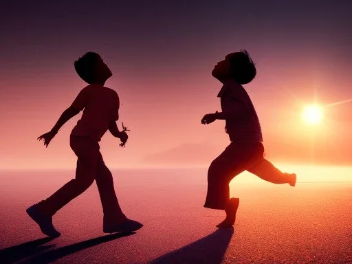 children playing on the Indian street capture them against the sun and make an art silhouette, details, sharp, 8k