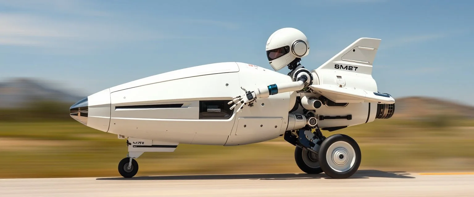 blind contour robot eel knight lancer shaving machine with no teeth, like space ship fighter jet massage master guru fast moving motion blur background, landing wheel gears