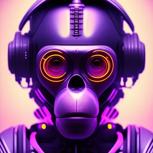 A beautiful portrait of a cyborg monkey purple neon color scheme, high key lighting, volumetric light high details psychedelic background