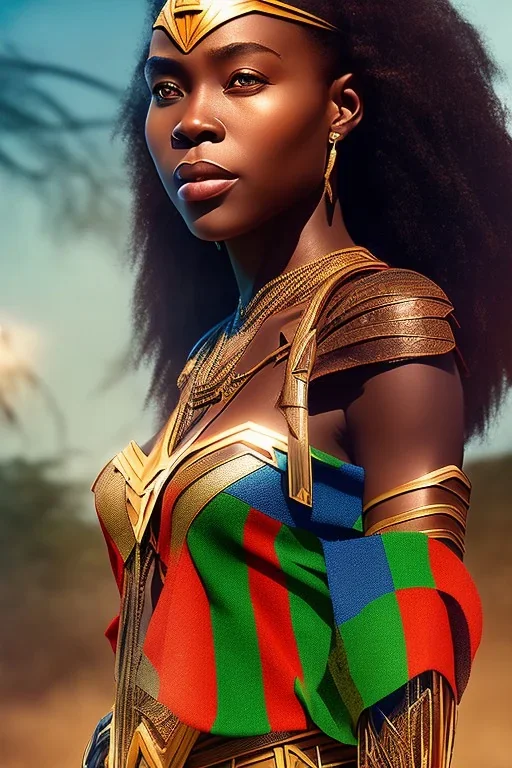 A photo taken from an african village "justice league", <character or scene>, kente, cinematic lighting --v 4 --q 2