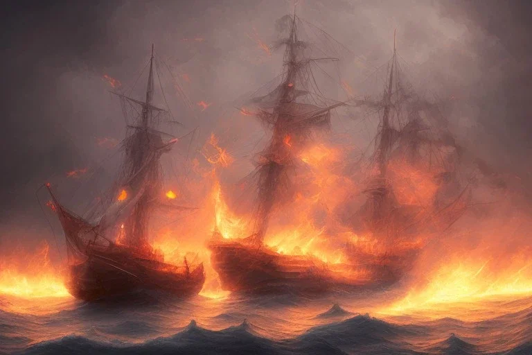 old ship fire lightning