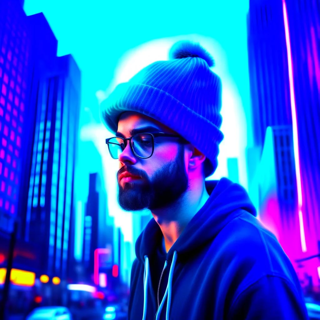 realistic digital art full body visible majestic futuristic city landscpe beanie