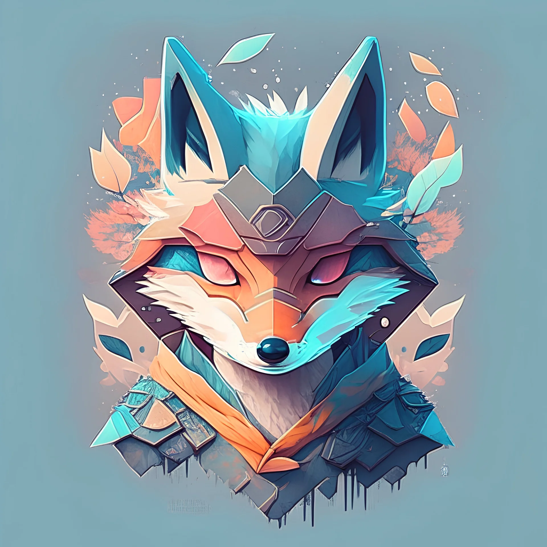 A detailed illustration face ninja wolf, fire, t-shirt design, t-shirt design, in the style of Studio Ghibli, pastel tetradic colors, 3D vector art, cute and quirky, fantasy art, watercolor effect, bokeh, Adobe Illustrator, hand-drawn, digital painting, low-poly, soft lighting, bird's-eye view, isometric style, retro aesthetic, focused on the character, 4K resolution, photorealistic rendering, using Cinema 4D, vector logo, vector art, put word "FuriuS", 2d, emblem, 2d, use pasten colors