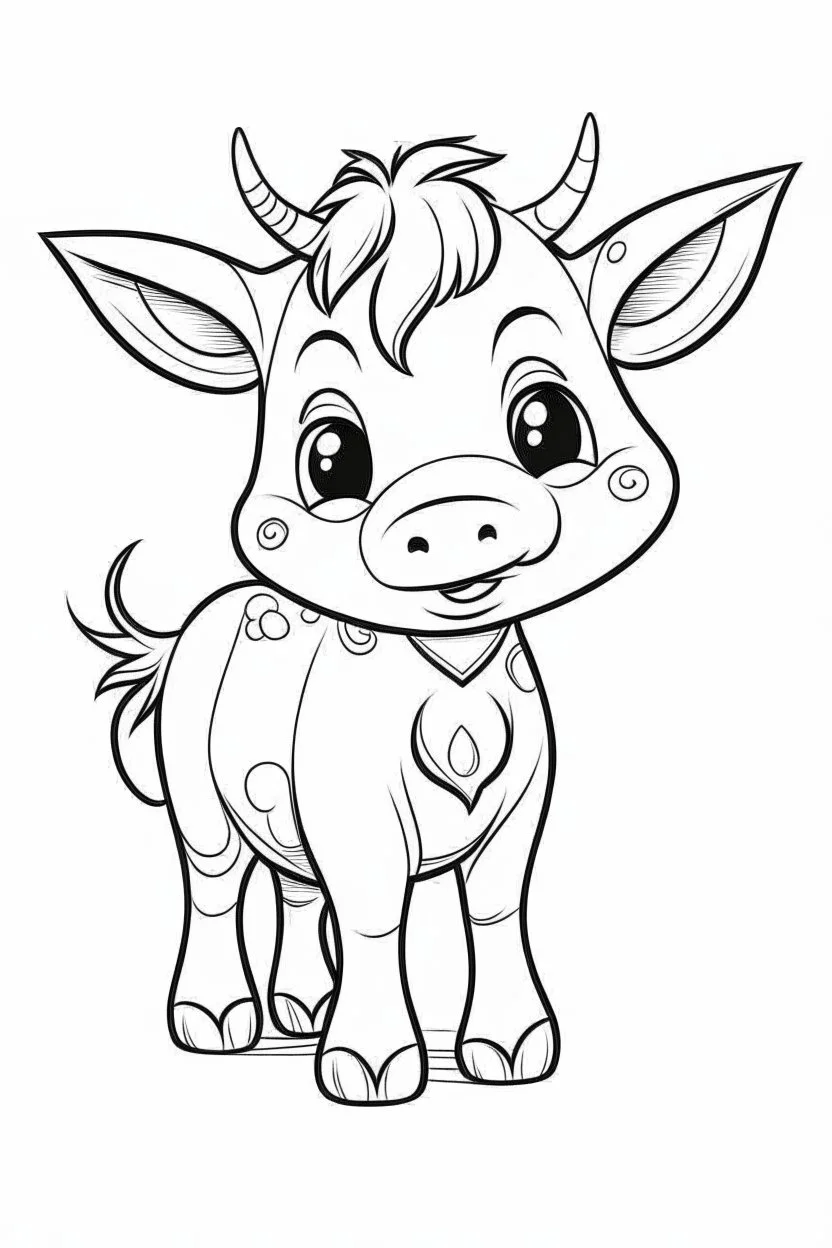 outline art for cute Cow coloring pages with sitch, white background, Sketch style, full body, only use outline, toddlers style, clean line art, white background, no shadows and clear and well outlined.