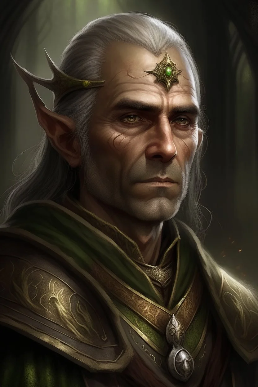 Portrait of an mid-old Elf general of a fantasy army,