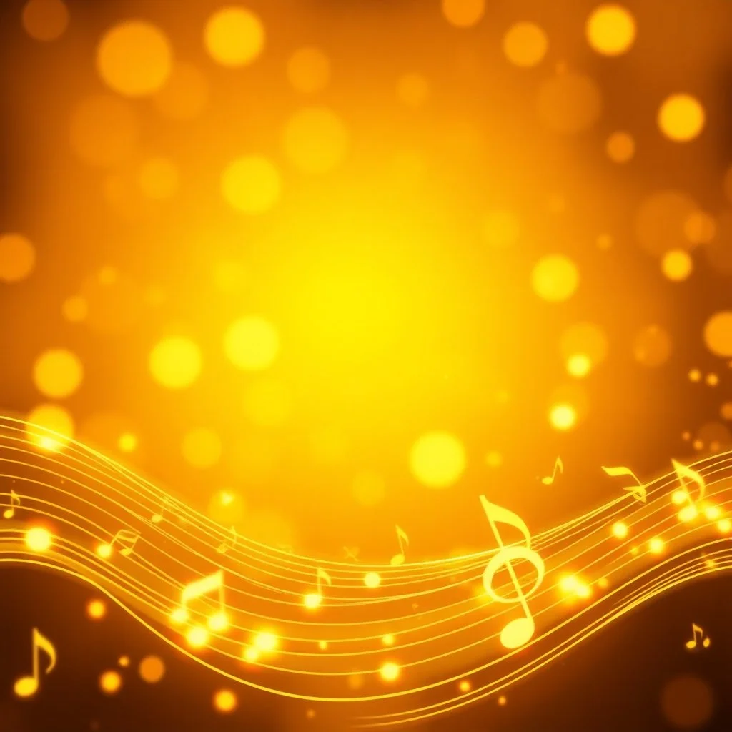 Glowing Wavy Golden Musical-Notes Background.