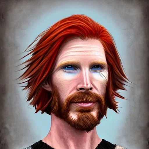 Portrait of Courtney Gains as a ruggedly handsome but joyful roguish pirate, charismatic, attractive male, masculine, perfect, precisely detailed, lightly freckled face, meticulously detailed multi-hued ginger carrot colored cherry fire red hair; Malachai of the corn; fantasy, intricate, elegant, highly detailed, digital painting, artstation, concept art, matte, sharp focus, illustration, art by artgerm and greg rutkowski and alphonse mucha