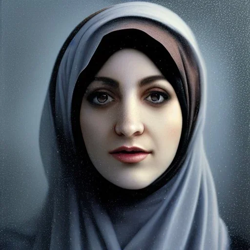 close up portrait of fog as woman in hijab, fine detail, highly intricate, modern surrealism painting, defined cracks and breaks, high-quality, volumetric lighting, 8k, ultrahd, George Grie, Marco Escobedo, Igor Morski,Brian Froud, Howard Lyon, Selina French,