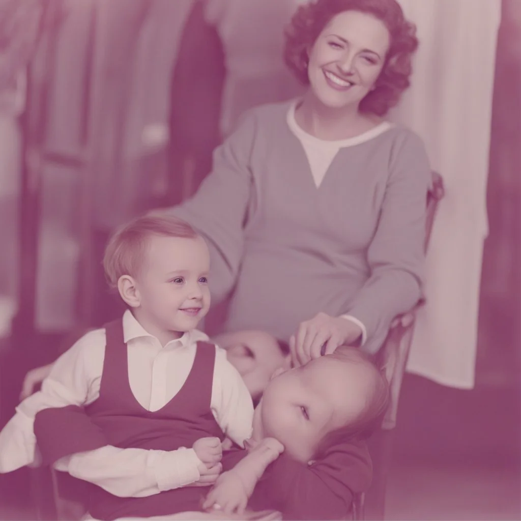 A mother sits on a chair and looks at her son with a smile and lots of love
